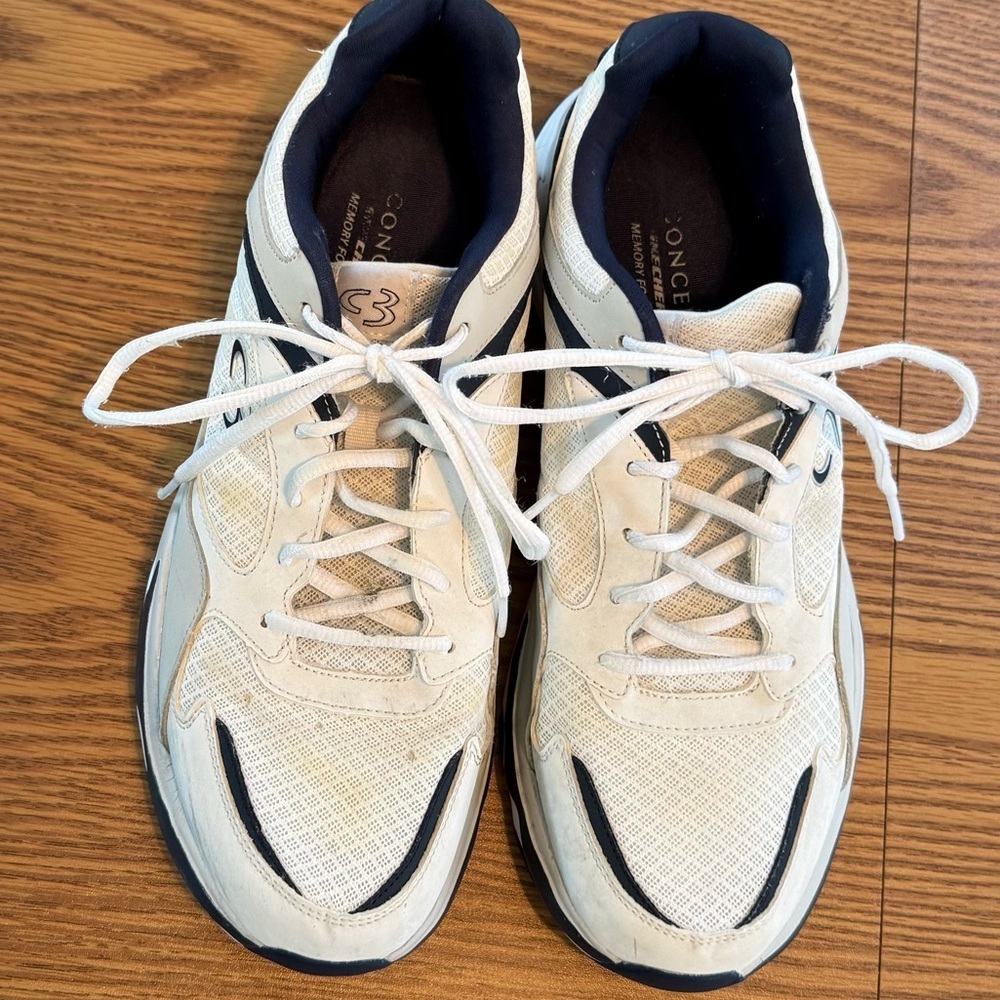 Men's White & Blue Sneakers w/ Memory Foam - Very Comfortable Skechers Concept 3